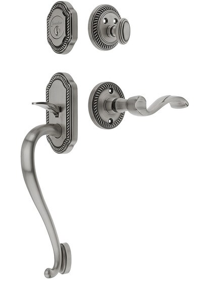Newport Entry Lock Set in Antique Pewter Finish with Left-Handed Portofino Lever and